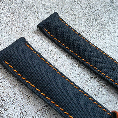 FKM Rubber Sailcloth Watch Strap 20mm, 21mm, 22mm Blue Orange - Wrist Envy