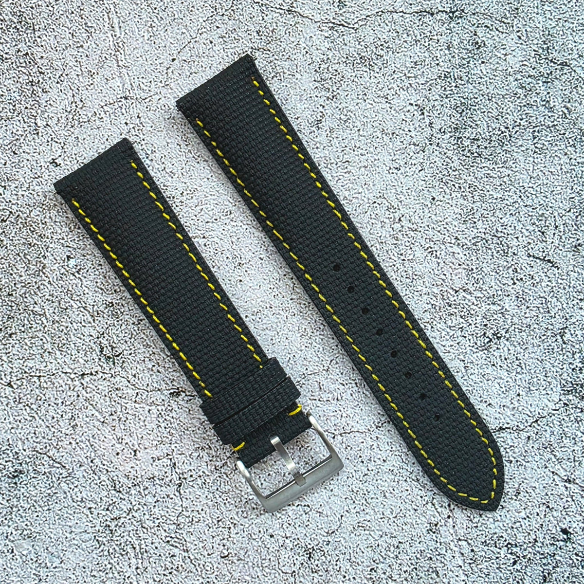 FKM Rubber Sailcloth Watch Strap 20mm Black Yellow - Wrist Envy