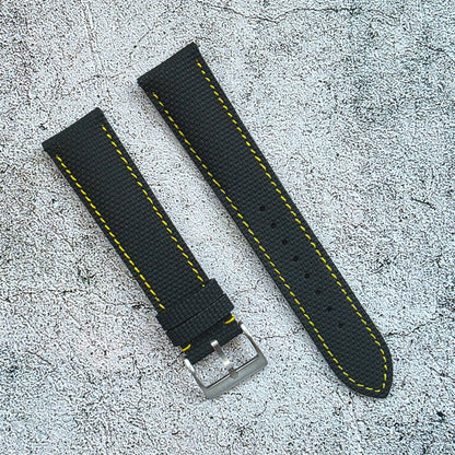FKM Rubber Sailcloth Watch Strap 20mm Black Yellow - Wrist Envy