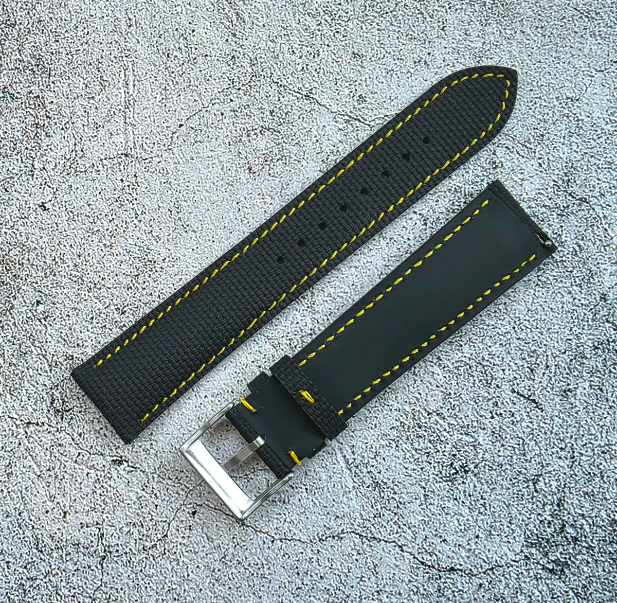 FKM Rubber Sailcloth Watch Strap 20mm Black Yellow - Wrist Envy
