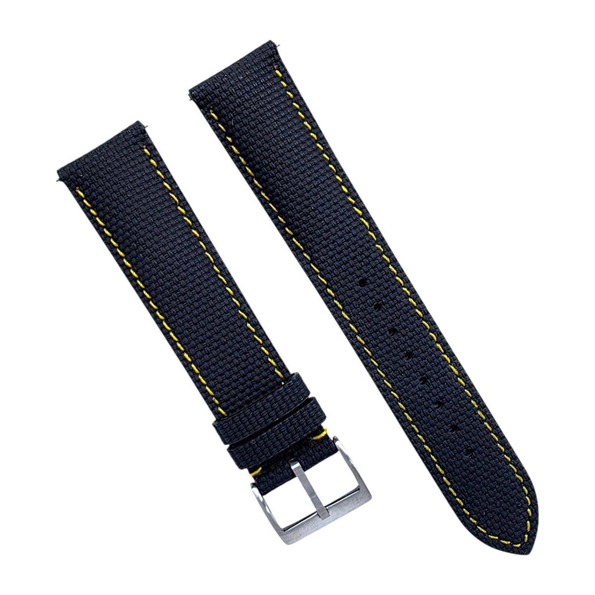 FKM Rubber Sailcloth Watch Strap 20mm Black Yellow - Wrist Envy