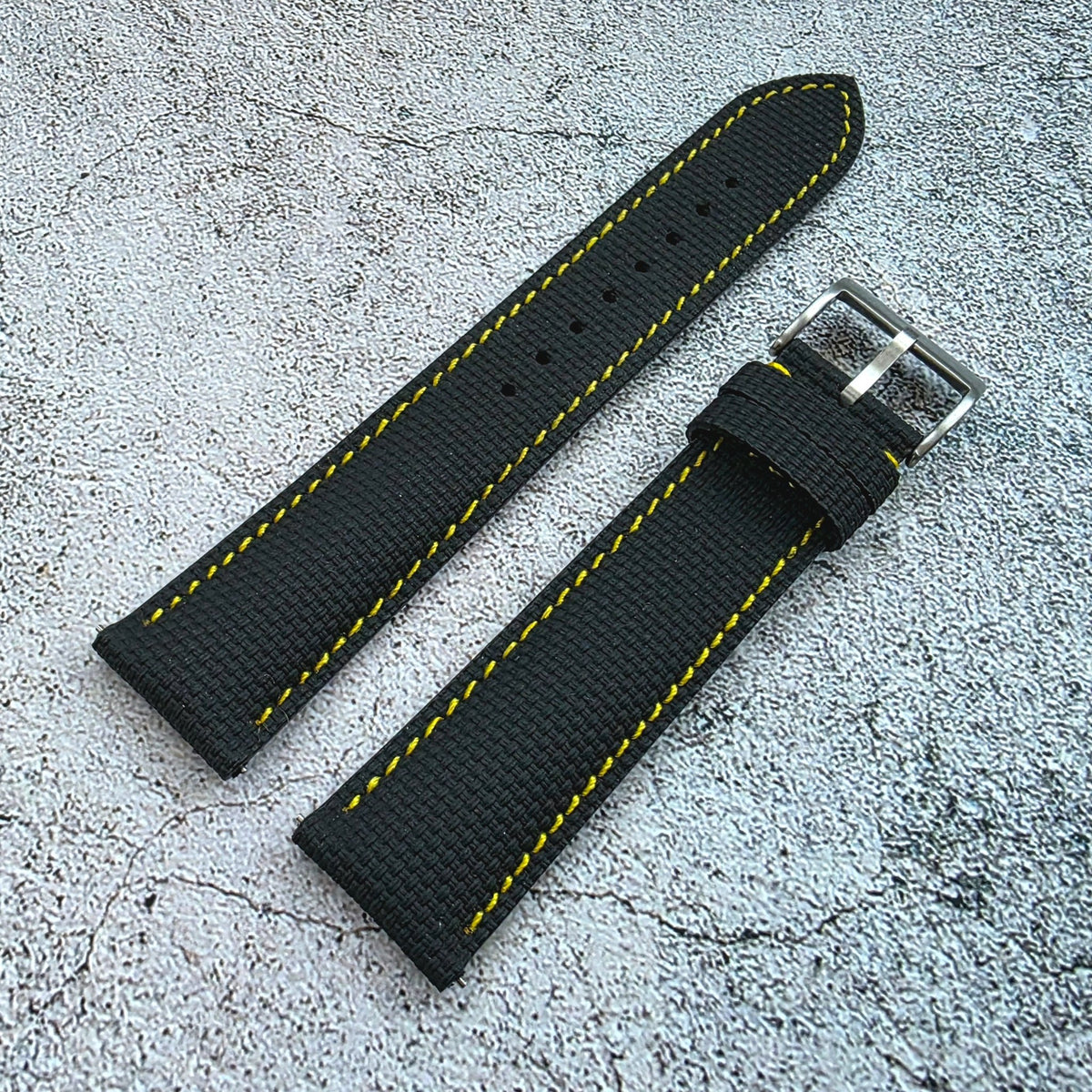 FKM Rubber Sailcloth Watch Strap 20mm Black Yellow - Wrist Envy