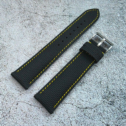 FKM Rubber Sailcloth Watch Strap 20mm Black Yellow - Wrist Envy