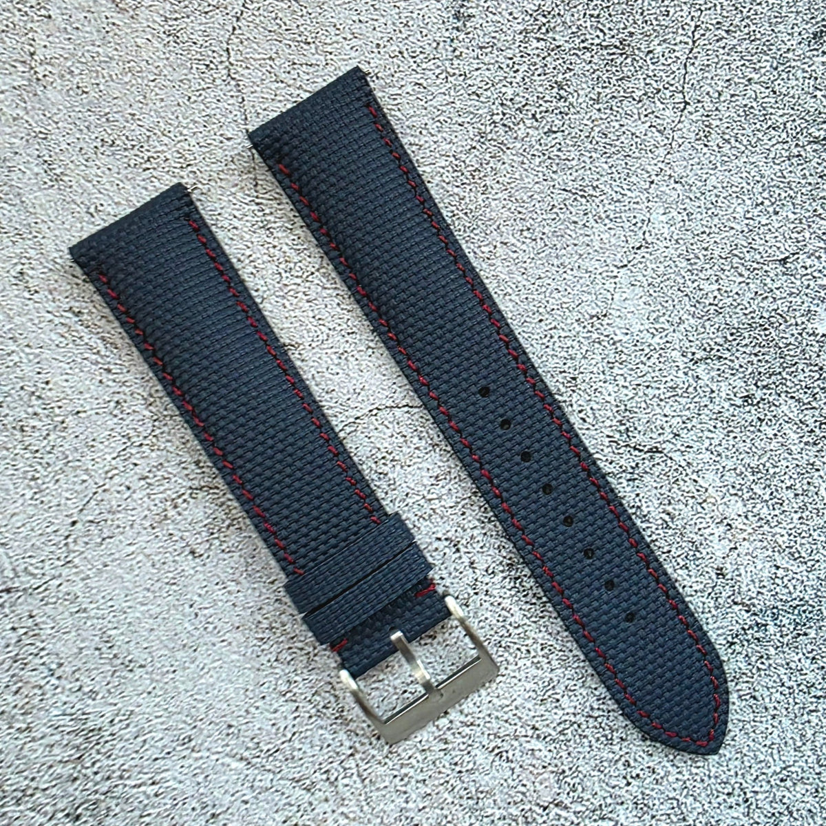 FKM Rubber Sailcloth Watch Strap 20mm Blue Red - Wrist Envy