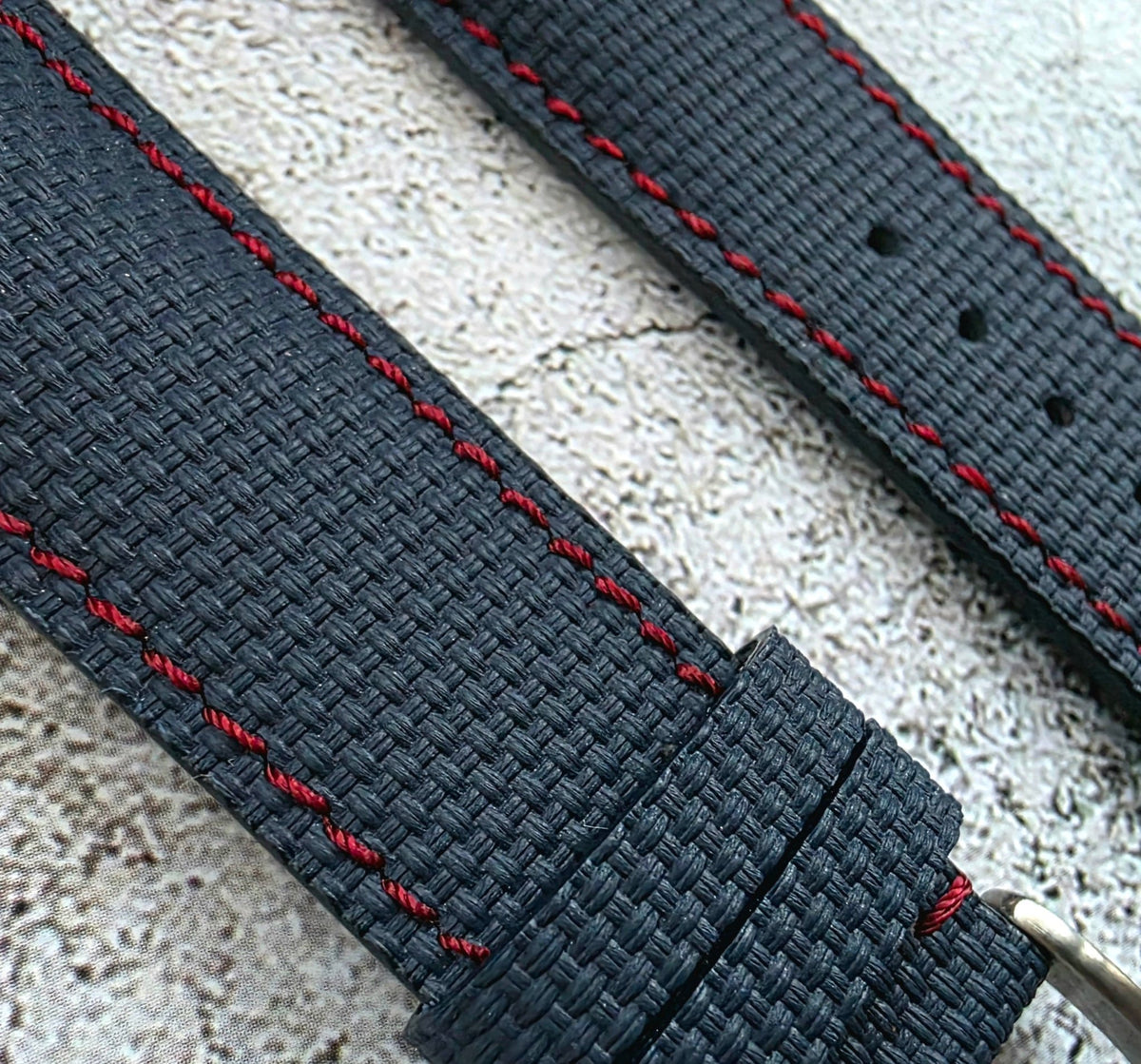 FKM Rubber Sailcloth Watch Strap 20mm Blue Red - Wrist Envy
