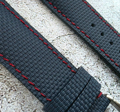 FKM Rubber Sailcloth Watch Strap 20mm Blue Red - Wrist Envy