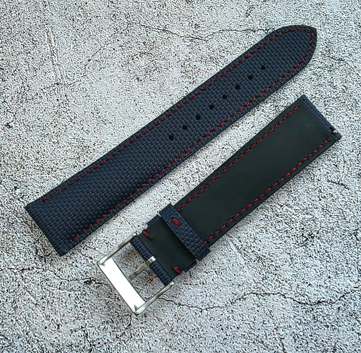 FKM Rubber Sailcloth Watch Strap 20mm Blue Red - Wrist Envy