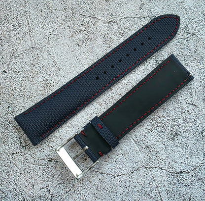 FKM Rubber Sailcloth Watch Strap 20mm Blue Red - Wrist Envy