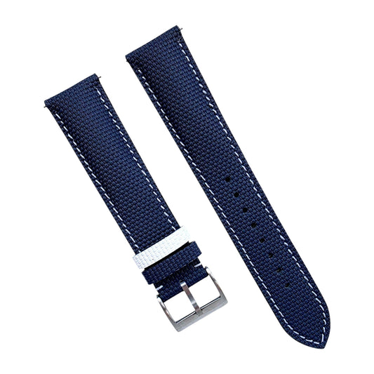 FKM Rubber Sailcloth Watch Strap 20mm Blue White - Wrist Envy