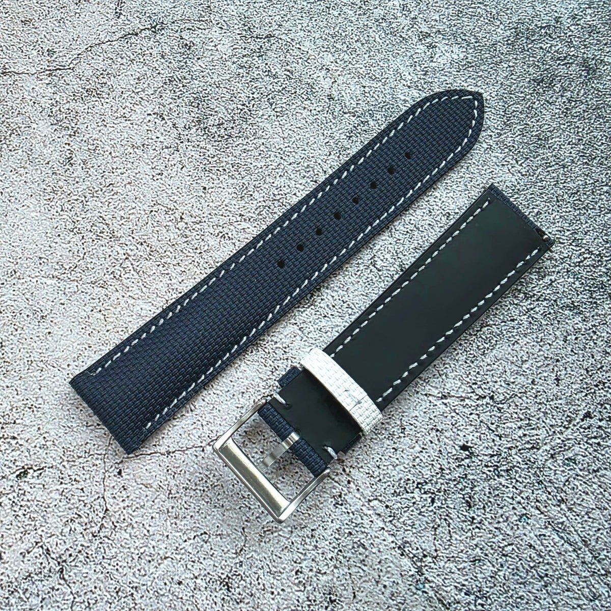 FKM Rubber Sailcloth Watch Strap 20mm Blue White - Wrist Envy