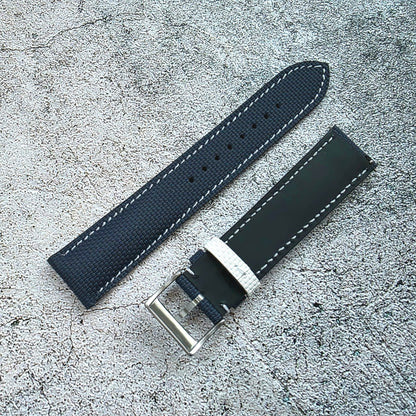 FKM Rubber Sailcloth Watch Strap 20mm Blue White - Wrist Envy