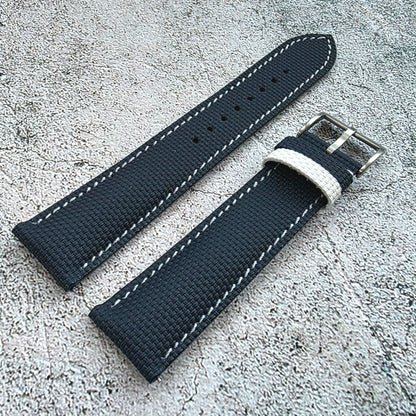 FKM Rubber Sailcloth Watch Strap 20mm Blue White - Wrist Envy