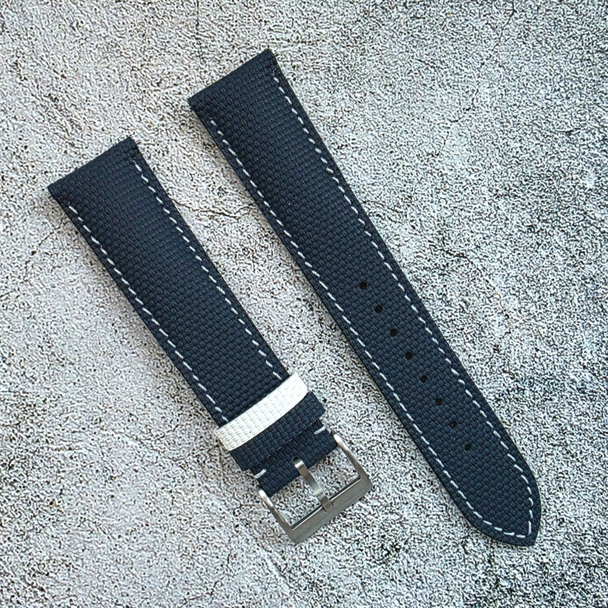 FKM Rubber Sailcloth Watch Strap 20mm Blue White - Wrist Envy