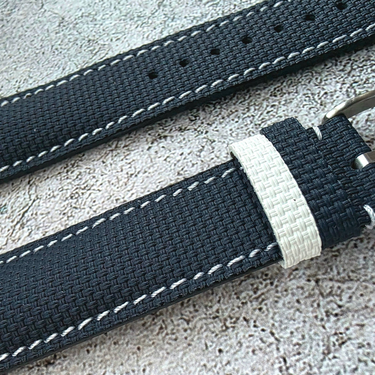 FKM Rubber Sailcloth Watch Strap 20mm Blue White - Wrist Envy