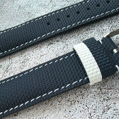 FKM Rubber Sailcloth Watch Strap 20mm Blue White - Wrist Envy