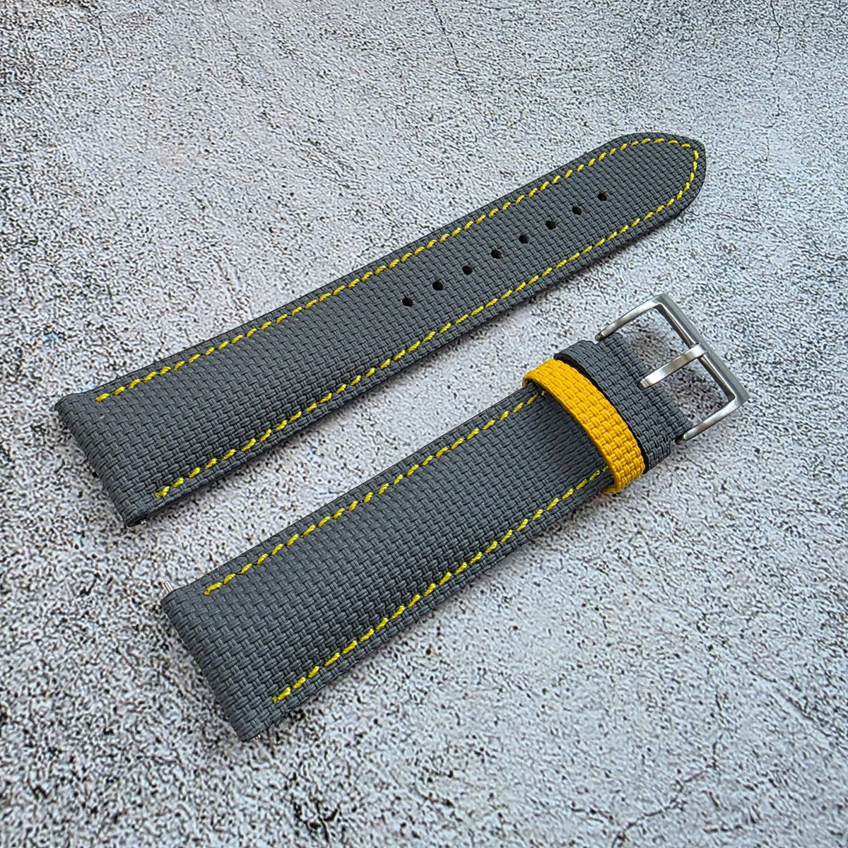 FKM Rubber Sailcloth Watch Strap 20mm Grey Yellow - Wrist Envy