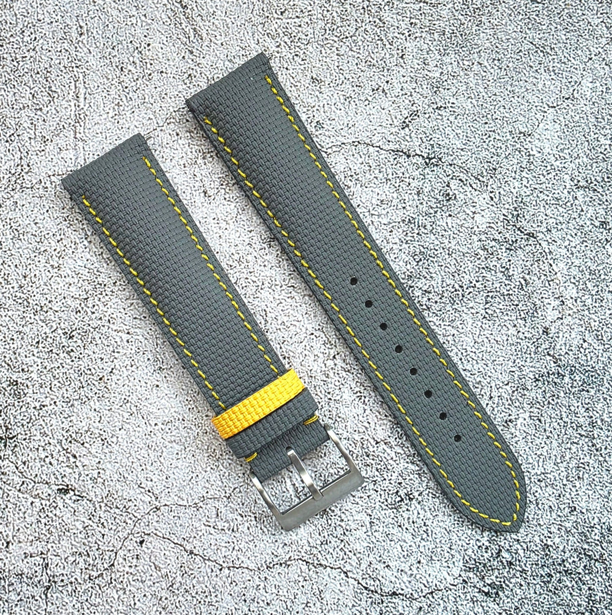 FKM Rubber Sailcloth Watch Strap 20mm Grey Yellow - Wrist Envy