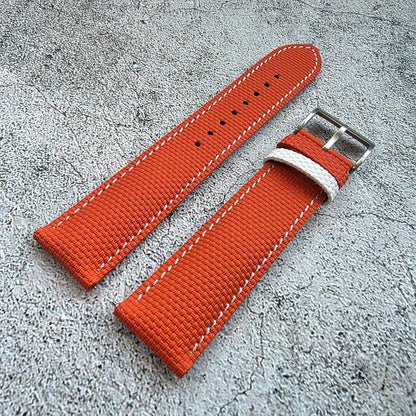 FKM Rubber Sailcloth Watch Strap 20mm Orange White - Wrist Envy