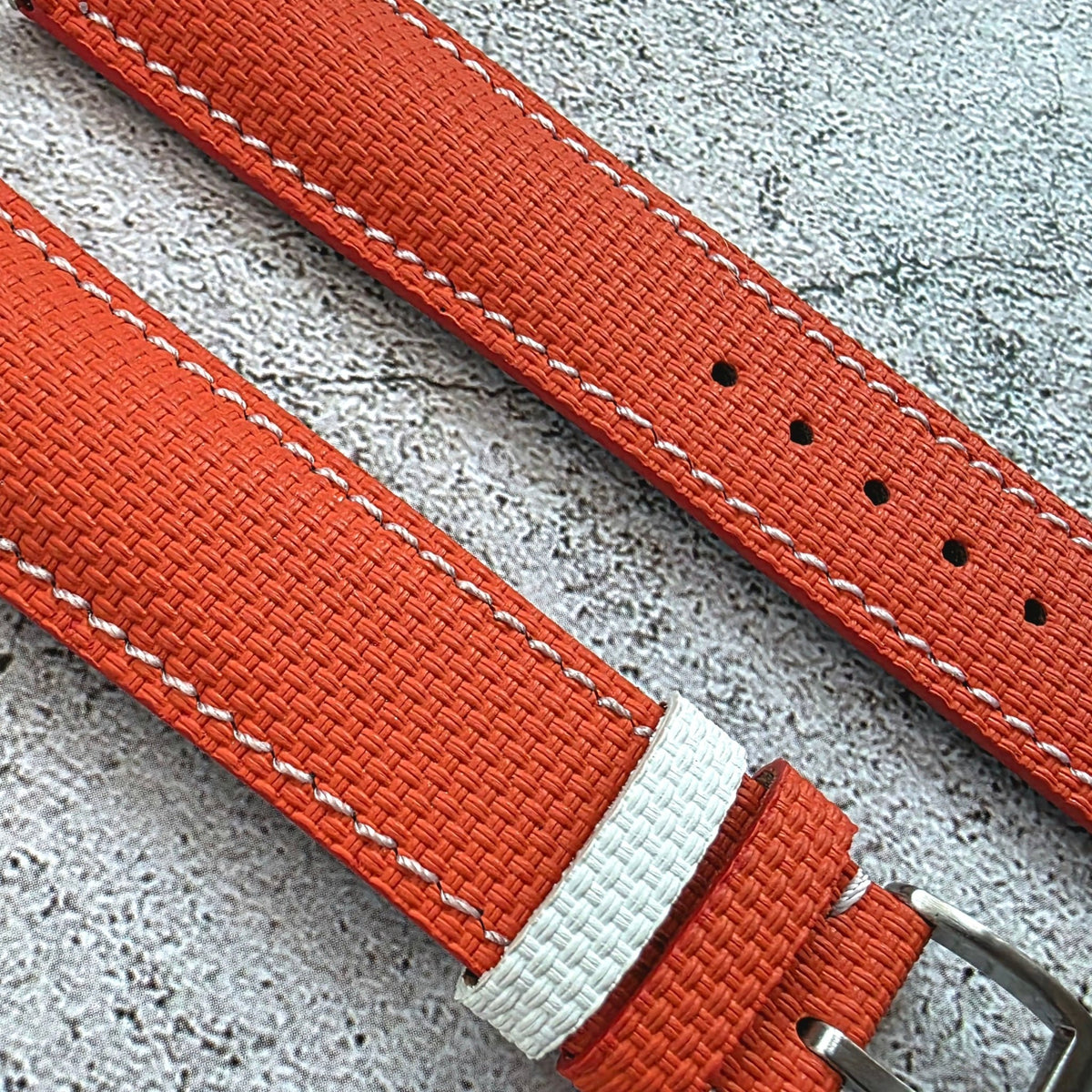 FKM Rubber Sailcloth Watch Strap 20mm Orange White - Wrist Envy