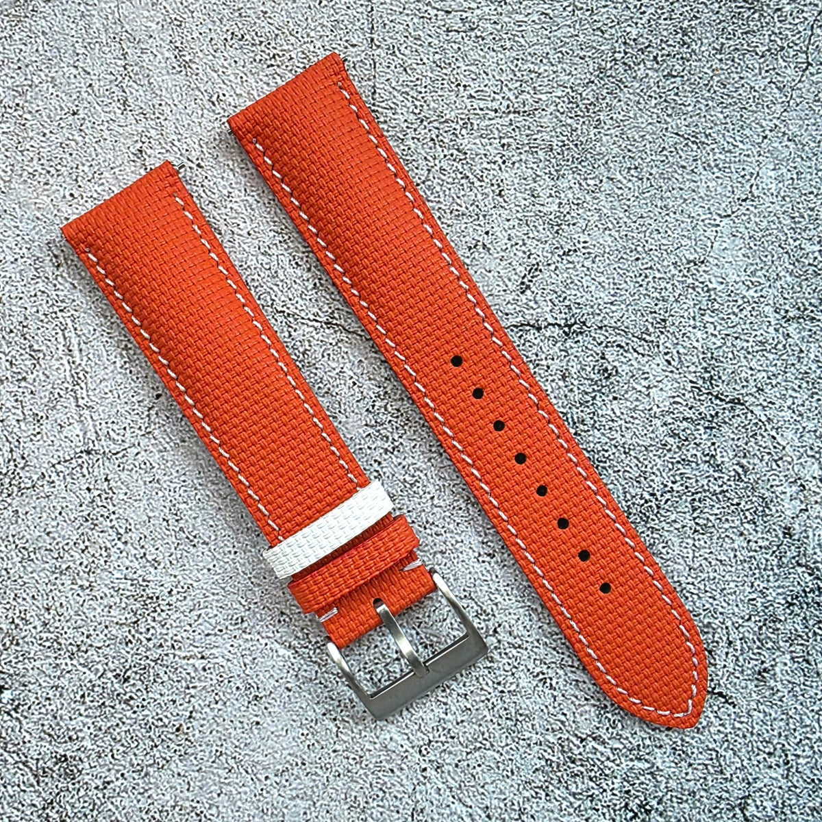 FKM Rubber Sailcloth Watch Strap 20mm Orange White - Wrist Envy