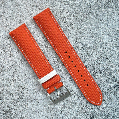 FKM Rubber Sailcloth Watch Strap 20mm Orange White - Wrist Envy