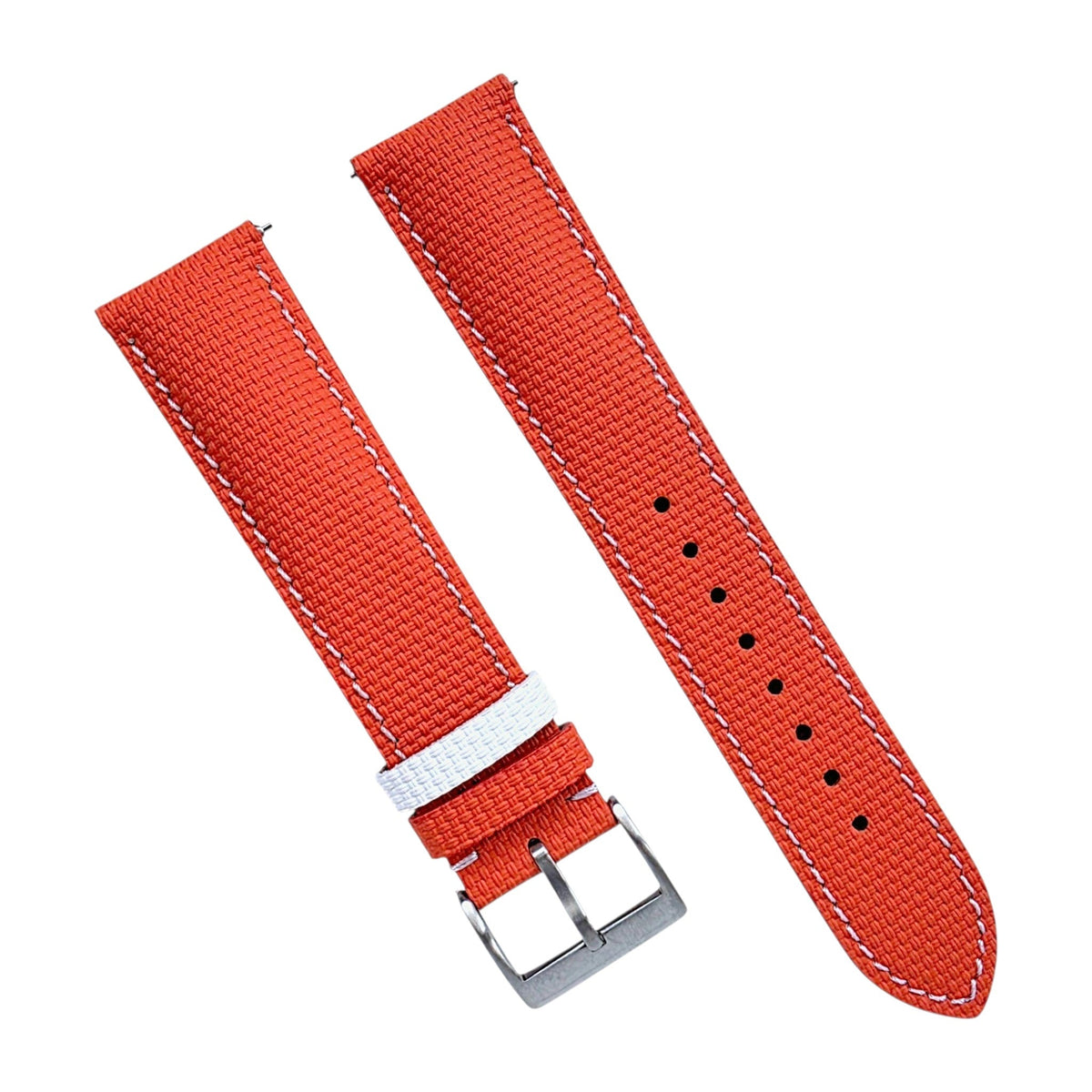 FKM Rubber Sailcloth Watch Strap 20mm Orange White - Wrist Envy