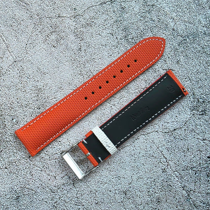 FKM Rubber Sailcloth Watch Strap 20mm Orange White - Wrist Envy