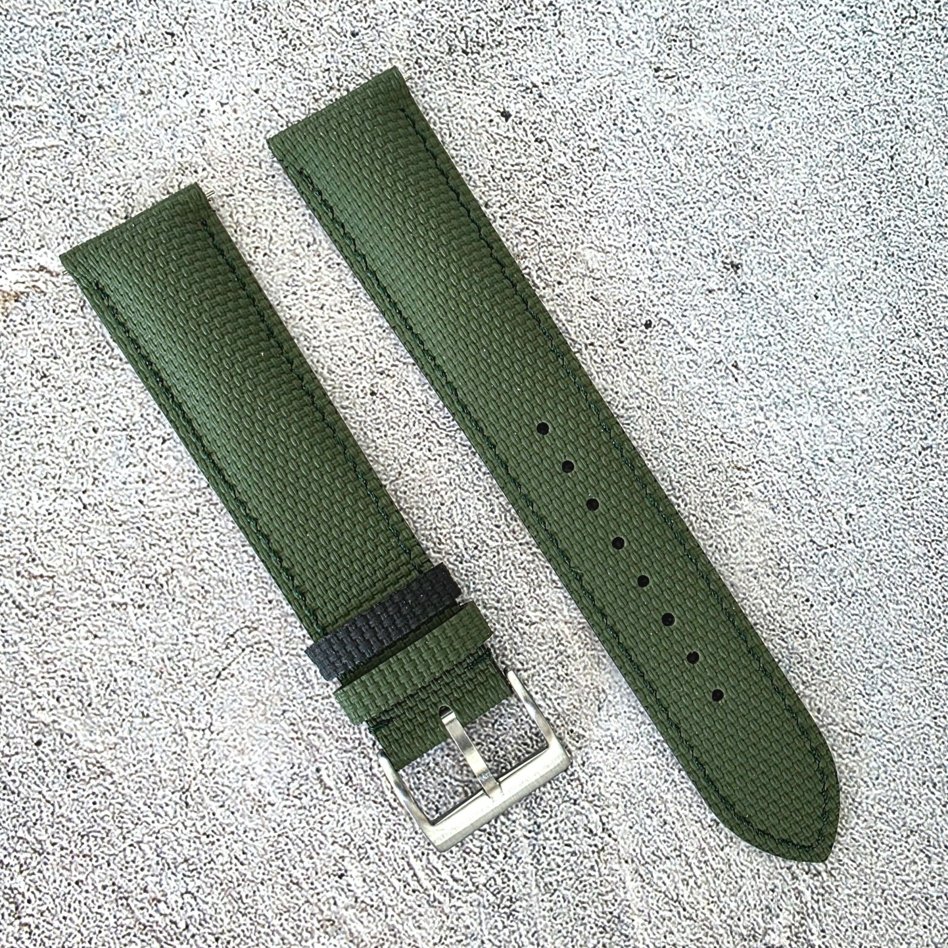 FKM Rubber Sailcloth Watch Strap Band 20mm Green - Wrist Envy