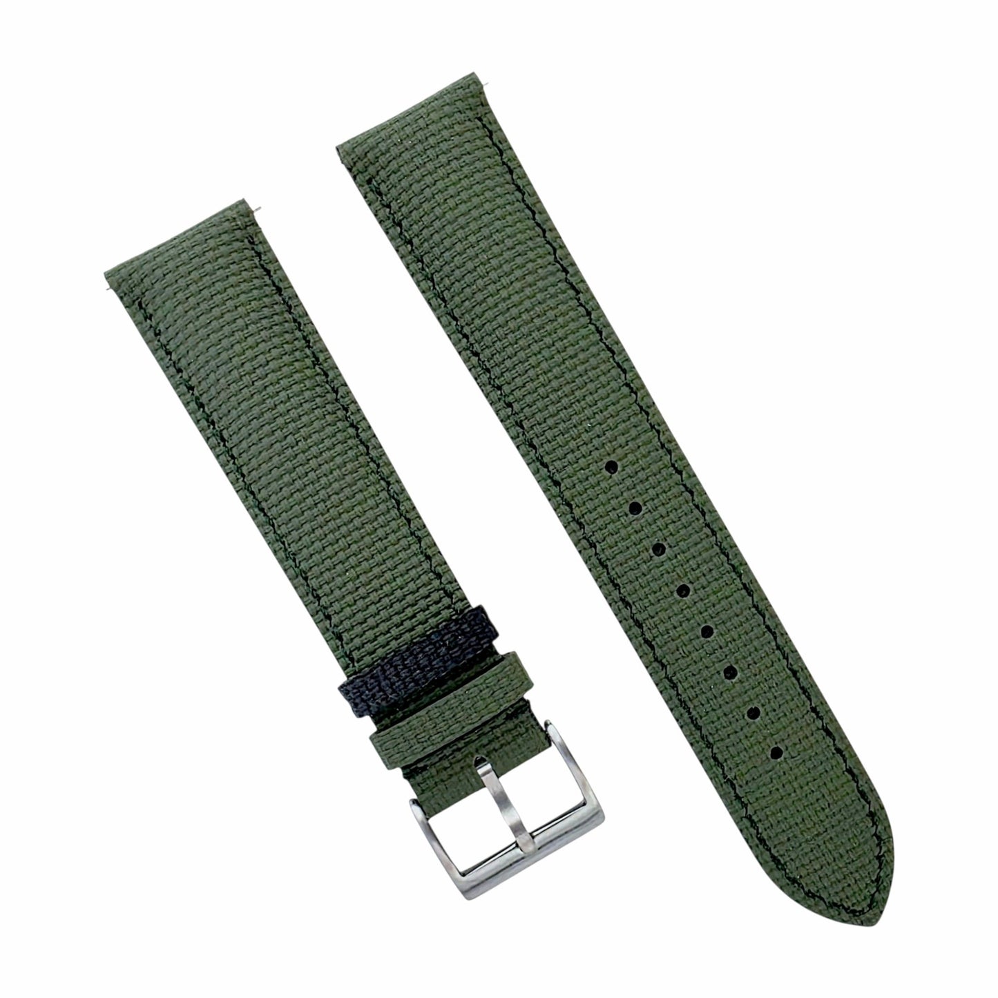 FKM Rubber Sailcloth Watch Strap Band 20mm Green - Wrist Envy