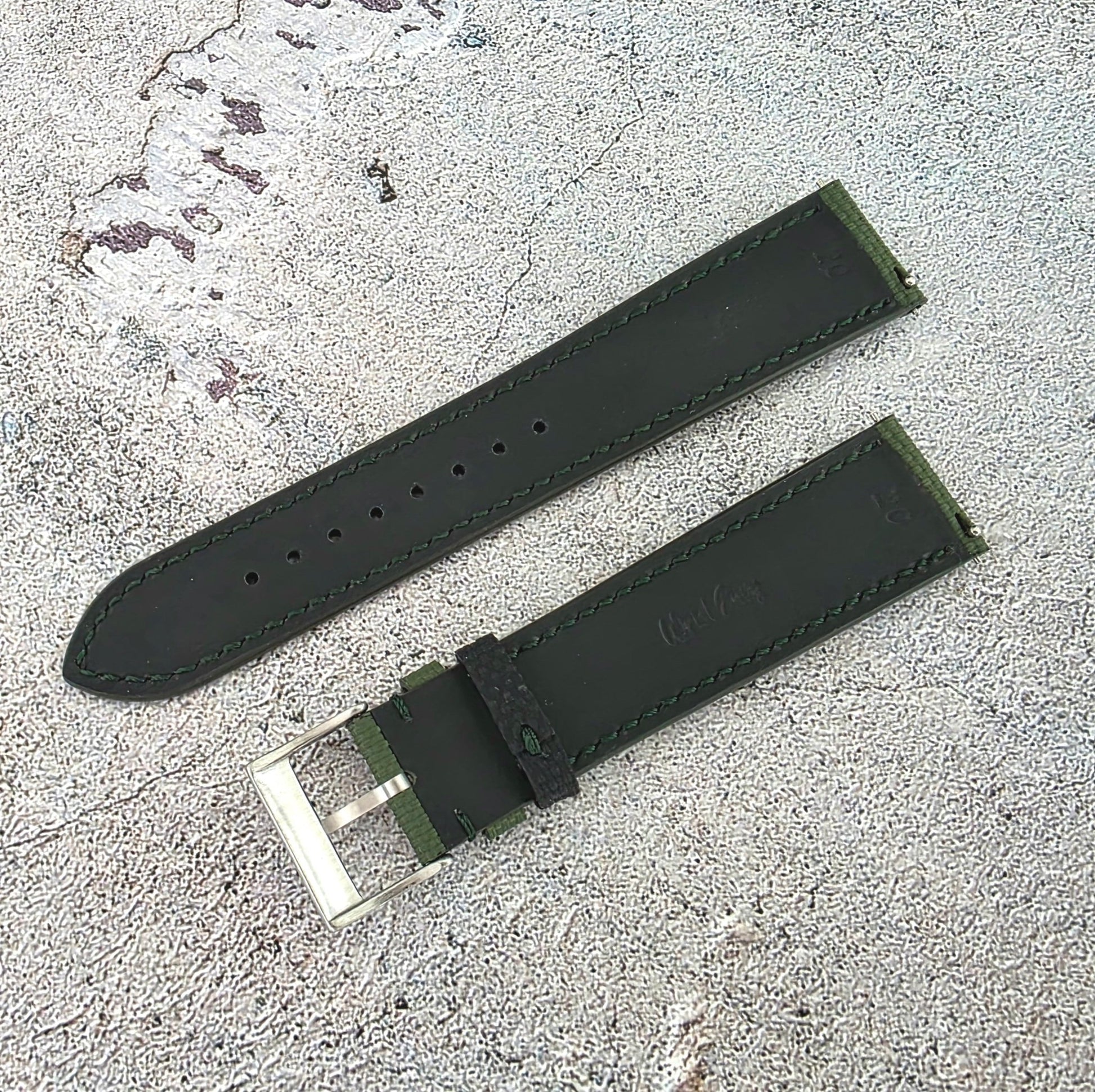 FKM Rubber Sailcloth Watch Strap Band 20mm Green - Wrist Envy