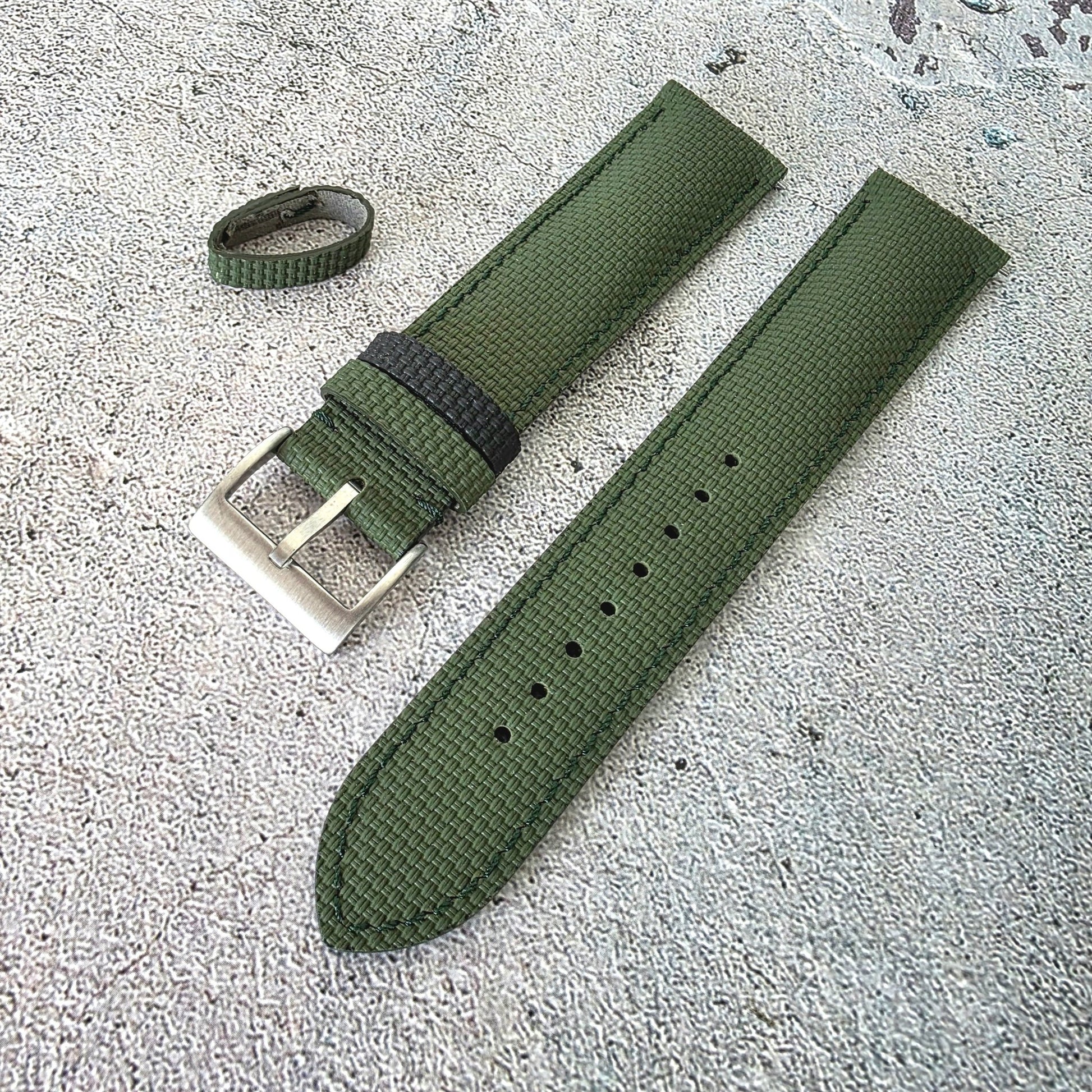 FKM Rubber Sailcloth Watch Strap Band 20mm Green - Wrist Envy