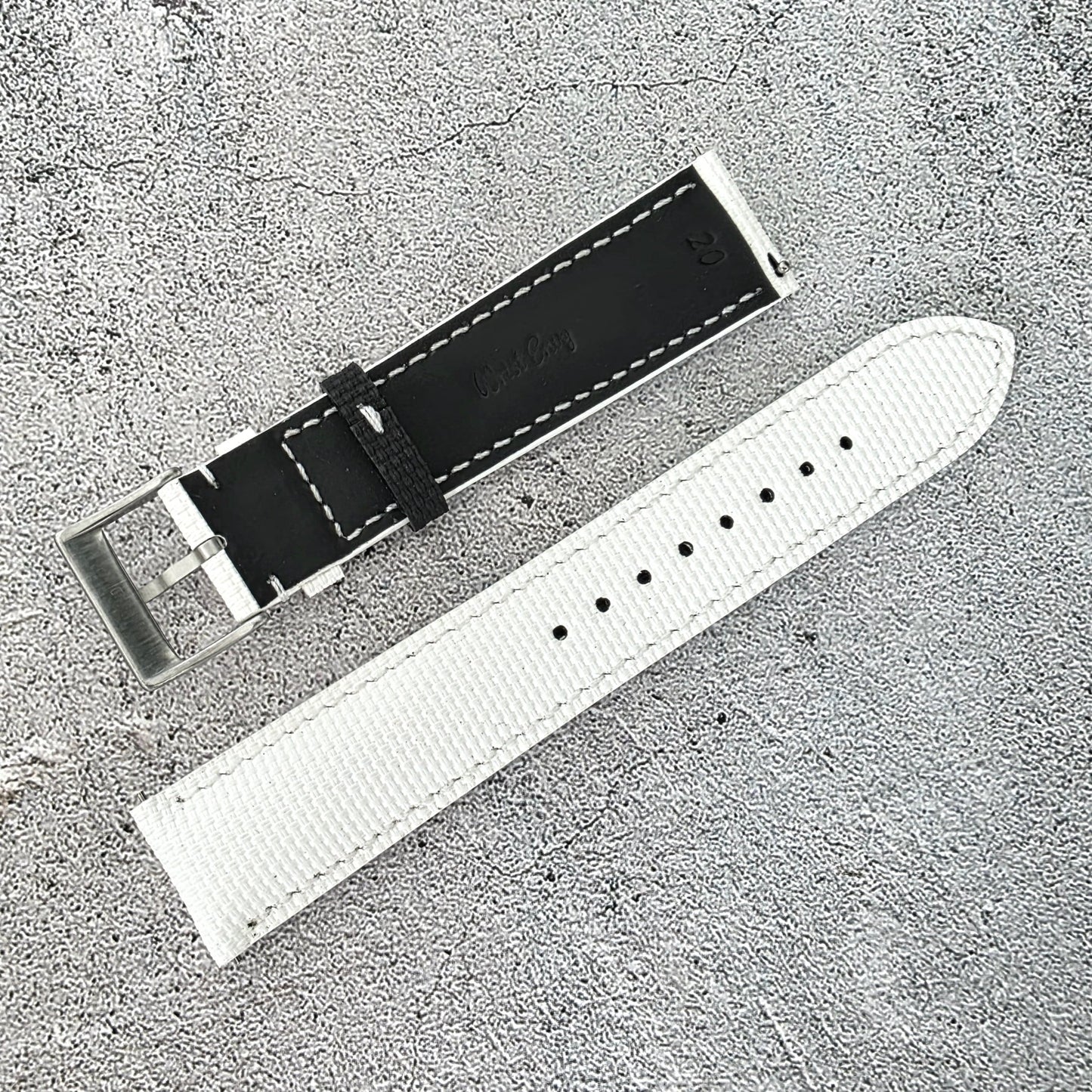 FKM Rubber Sailcloth Watch Strap Band 20mm White - Wrist Envy