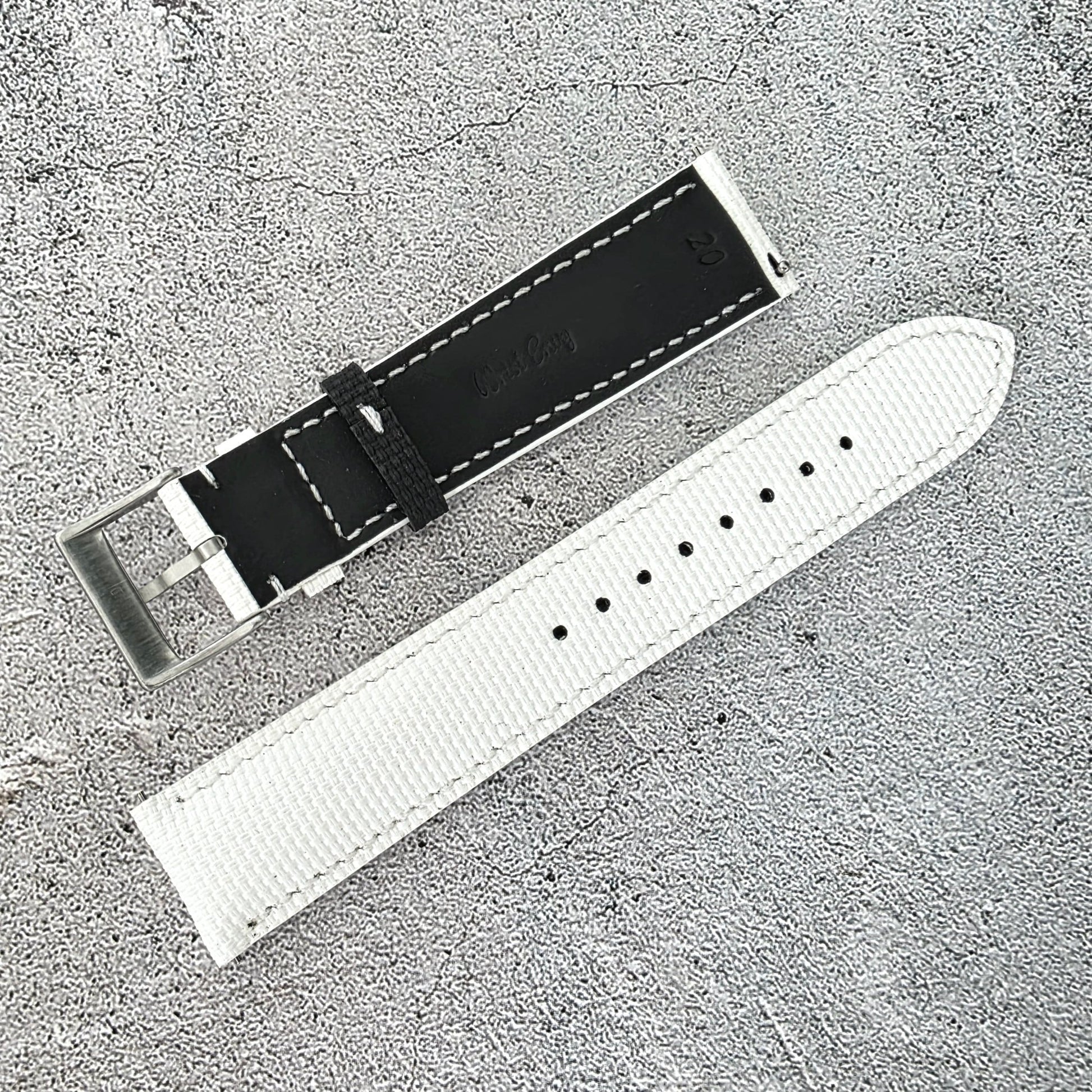 FKM Rubber Sailcloth Watch Strap Band 20mm White - Wrist Envy