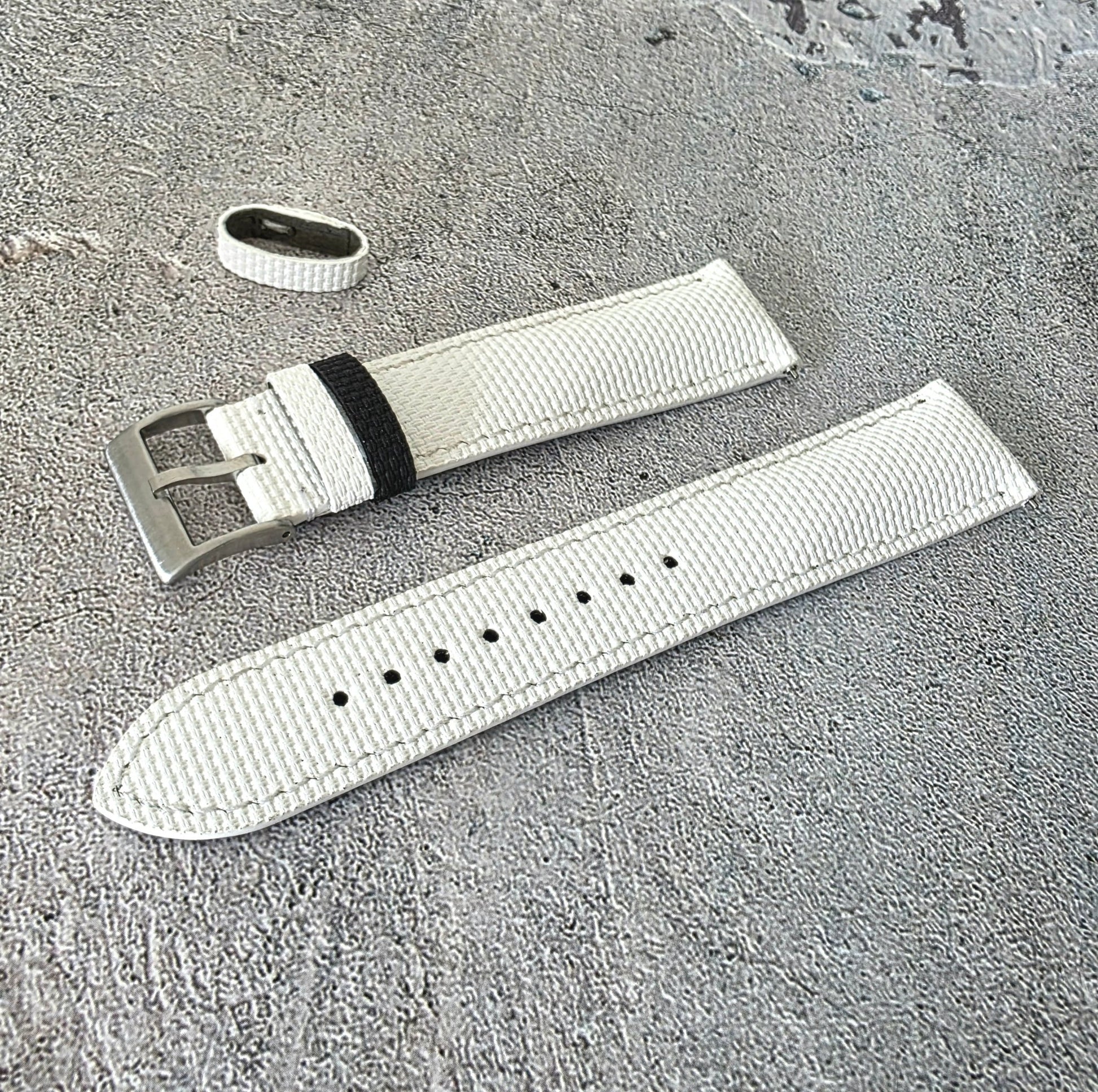 FKM Rubber Sailcloth Watch Strap Band 20mm White - Wrist Envy