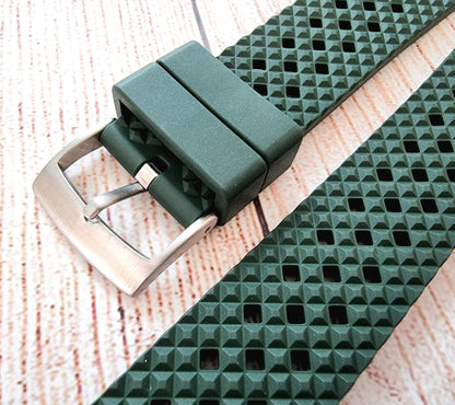 FKM Rubber Textured Divers Watch Strap 22mm Green - Wrist Envy