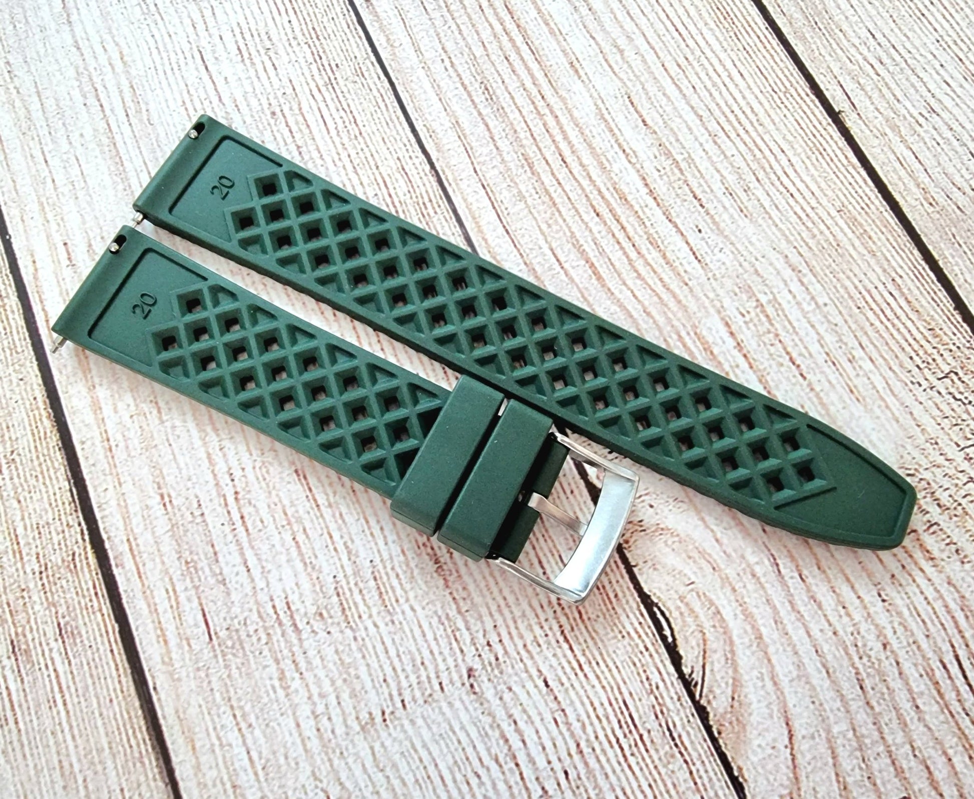 FKM Rubber Textured Divers Watch Strap 22mm Green - Wrist Envy