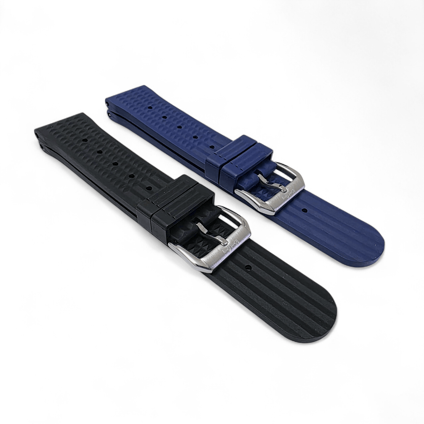 FKM Rubber Waffle Watch Strap 20mm 22mm Blue - Wrist Envy