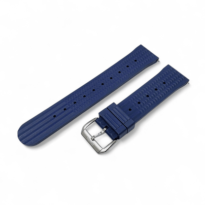 FKM Rubber Waffle Watch Strap 20mm 22mm Blue - Wrist Envy