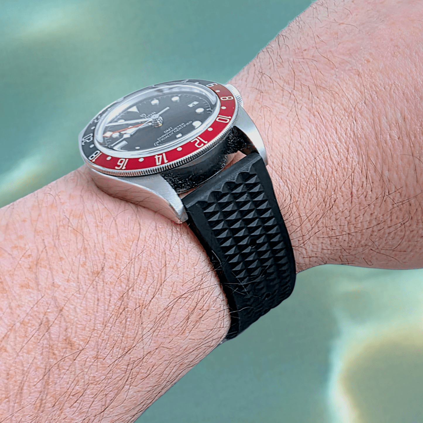 FKM Rubber Waffle Watch Strap 20mm 22mm Blue - Wrist Envy