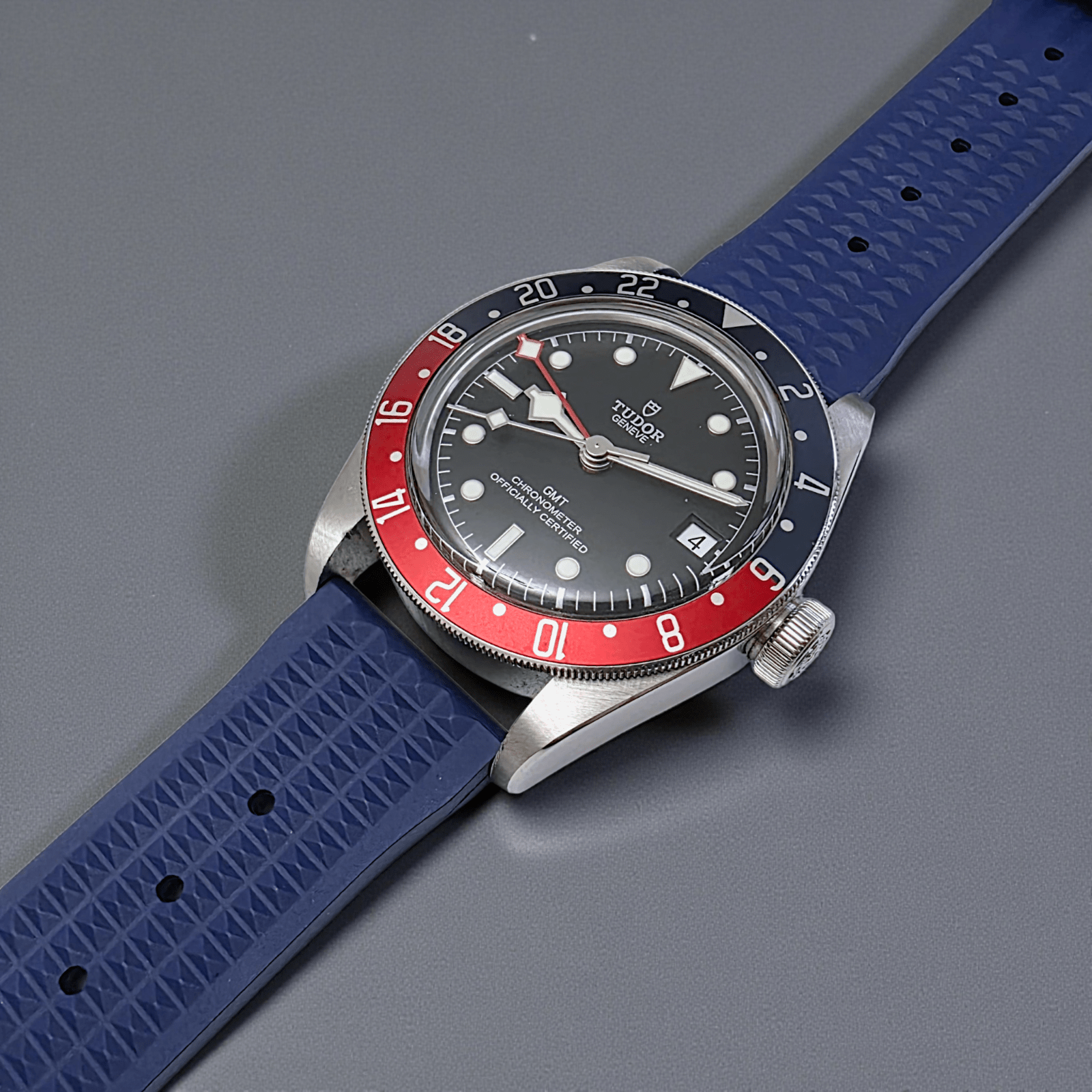 FKM Rubber Waffle Watch Strap 20mm 22mm Blue - Wrist Envy