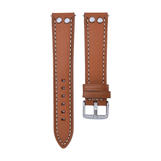 Flieger Watch Strap Rivet Stud Pilot Premium Leather Band 18mm 20mm 22mm 24mm - Wrist Envy