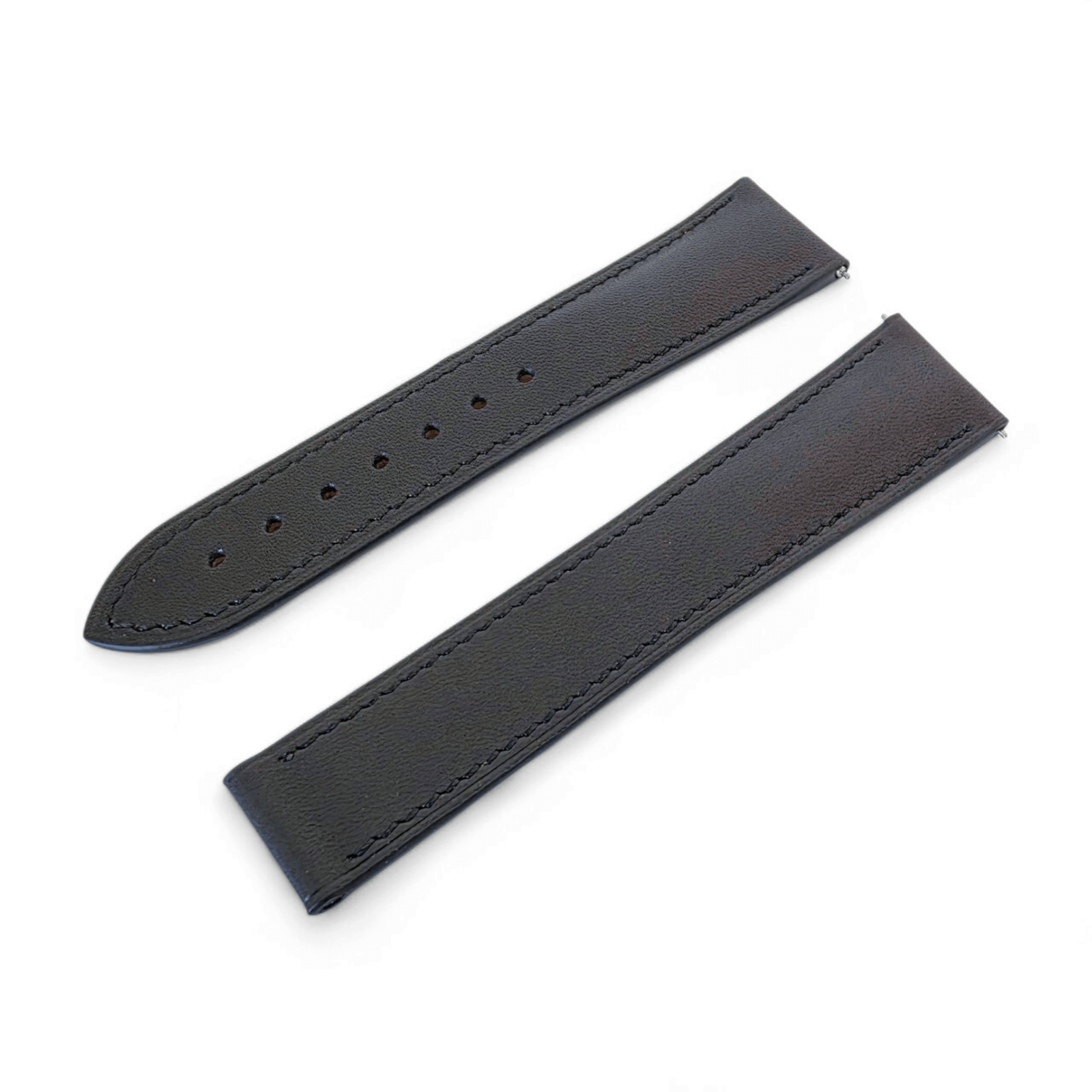 French Novanappa Full Grain Leather Deployment Watch Strap 20mm 22mm Black - Wrist Envy