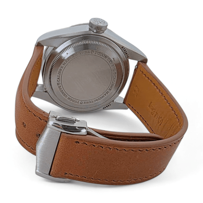 French Novanappa Full Grain Leather Deployment Watch Strap 20mm 22mm Black Cream - Wrist Envy