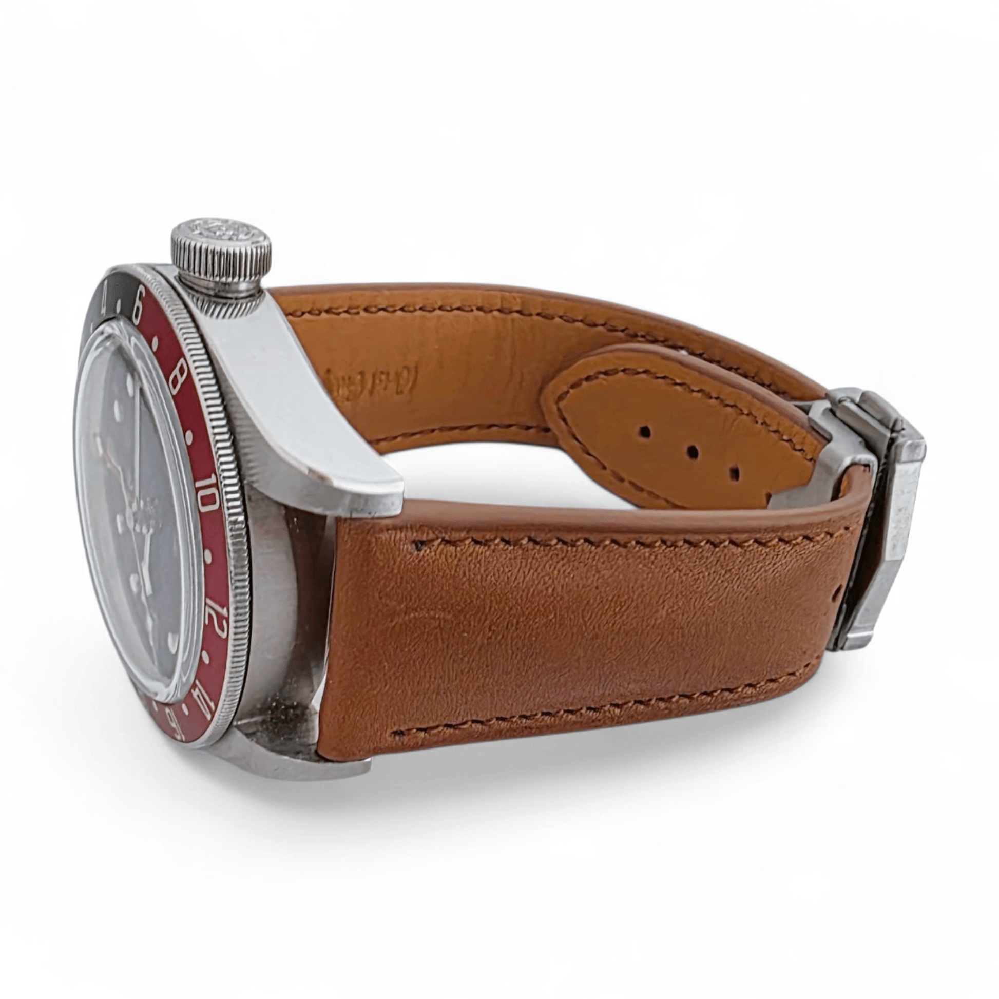 French Novanappa Full Grain Leather Deployment Watch Strap 20mm 22mm Black Cream - Wrist Envy