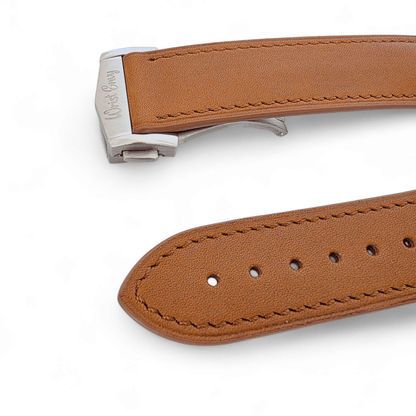 French Novanappa Full Grain Leather Deployment Watch Strap 20mm 22mm Golden Brown - Wrist Envy