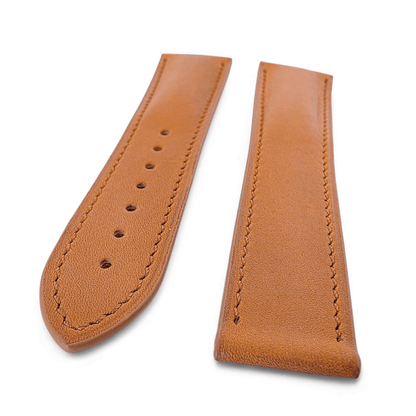 French Novanappa Full Grain Leather Deployment Watch Strap 20mm 22mm Golden Brown - Wrist Envy
