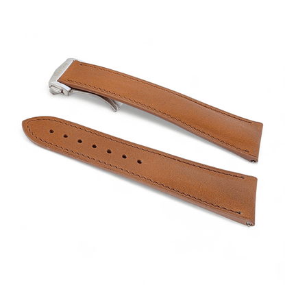 French Novanappa Full Grain Leather Deployment Watch Strap 20mm 22mm Golden Brown - Wrist Envy