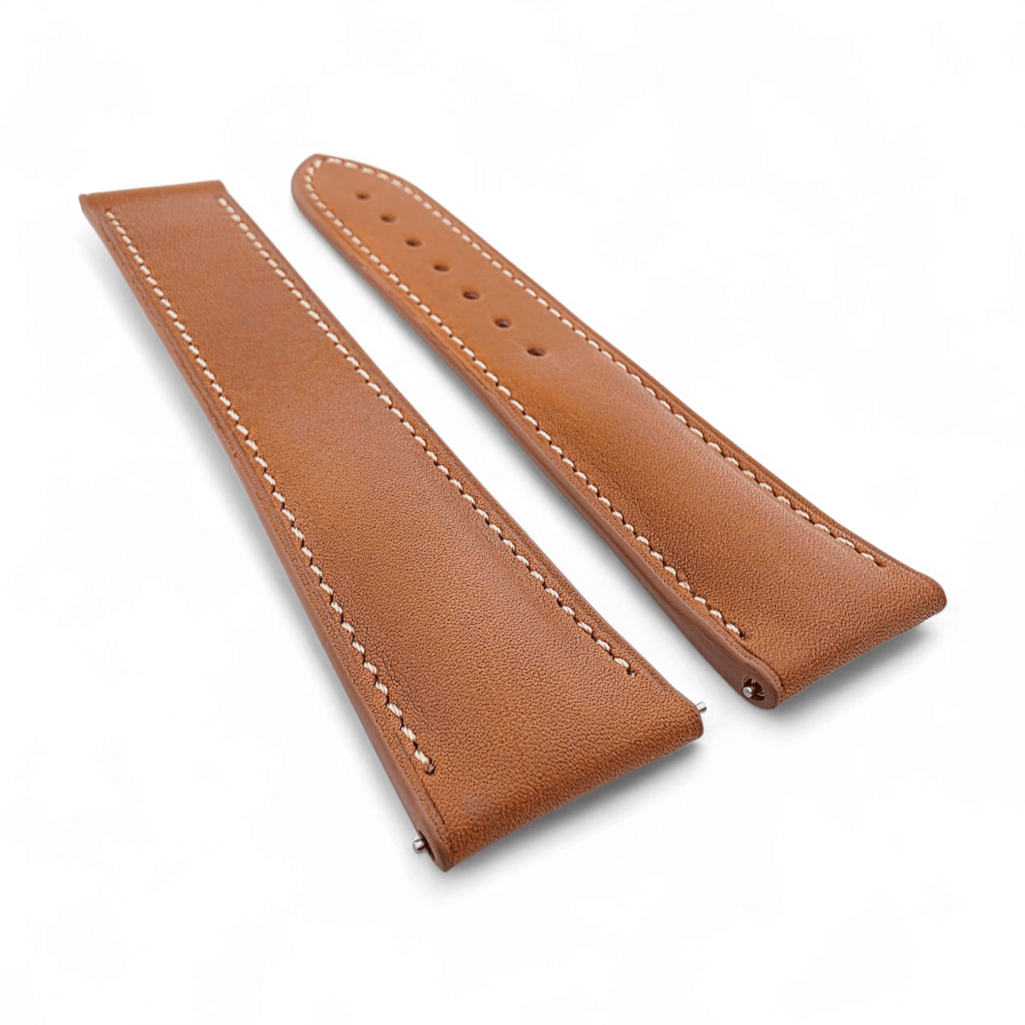 French Novanappa Full Grain Leather Deployment Watch Strap 20mm 22mm Golden Brown Cream - Wrist Envy