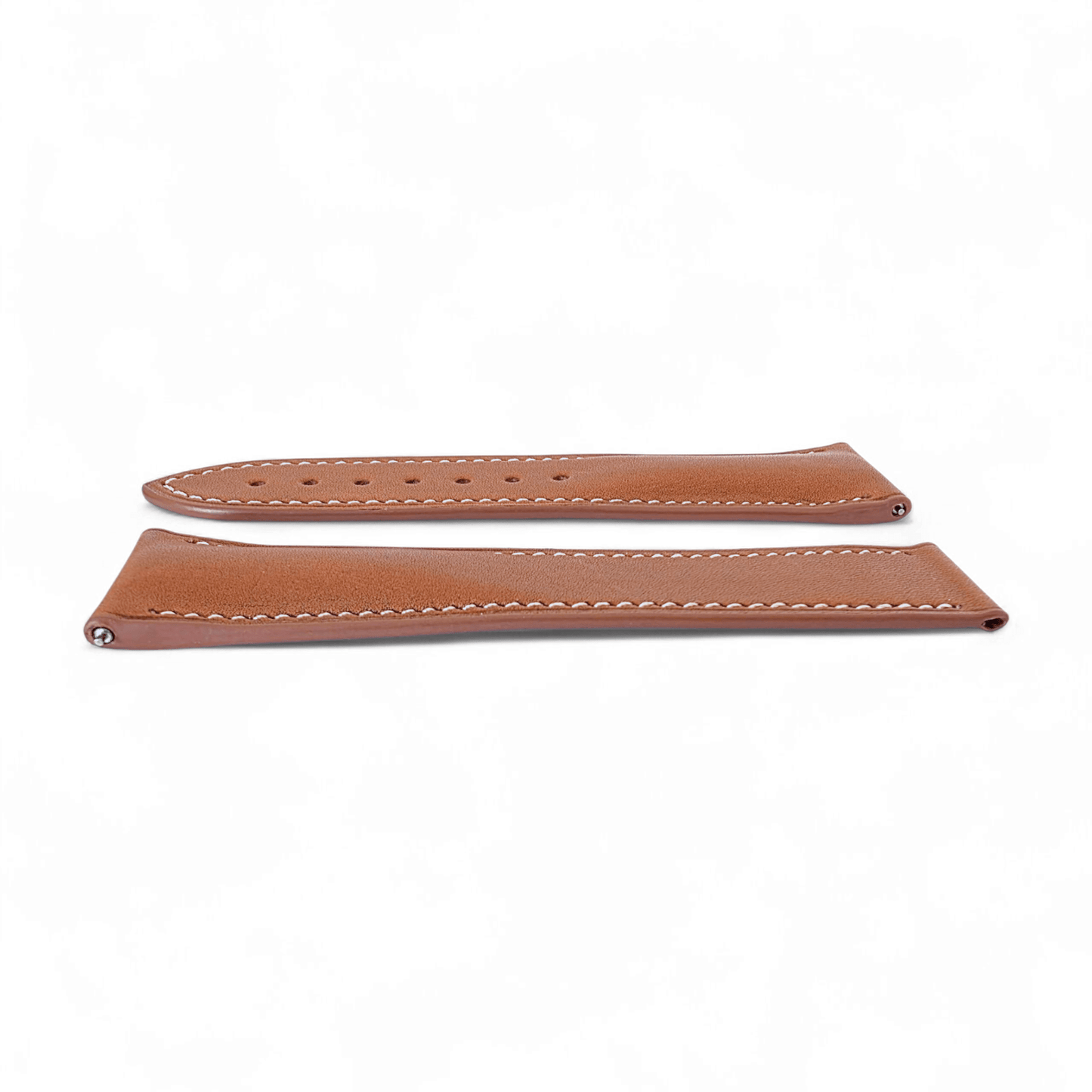 French Novanappa Full Grain Leather Deployment Watch Strap 20mm 22mm Golden Brown Cream - Wrist Envy
