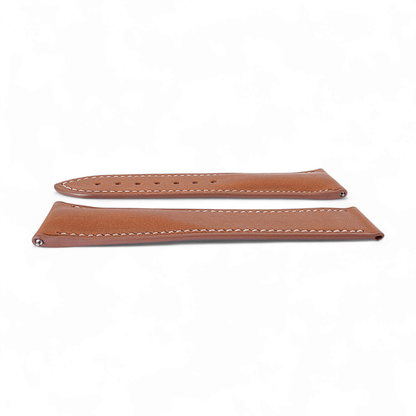 French Novanappa Full Grain Leather Deployment Watch Strap 20mm 22mm Golden Brown Cream - Wrist Envy